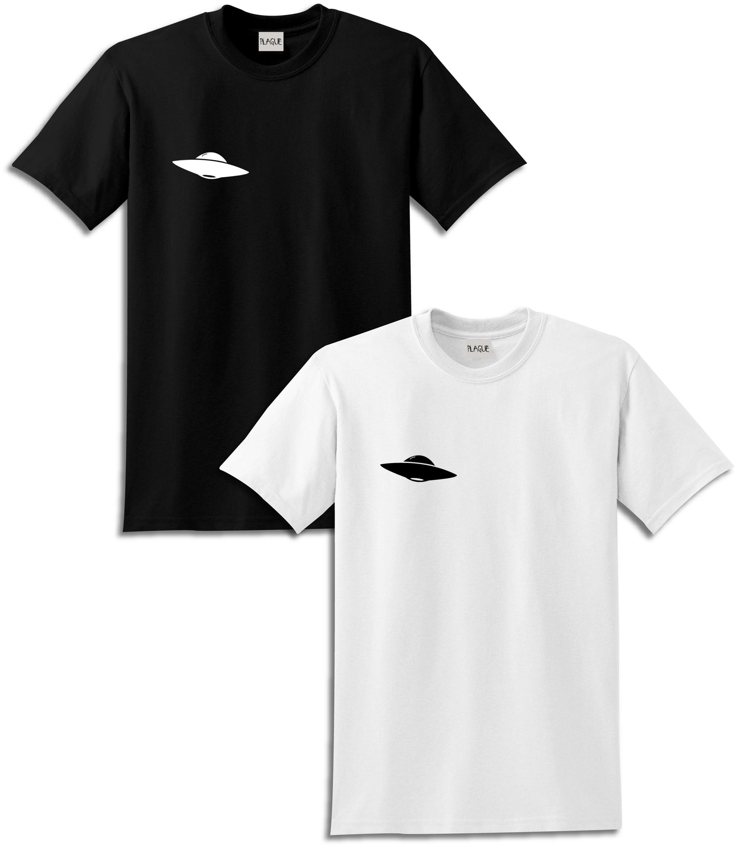 Small pocket area design of a UFO. Available in black and white.